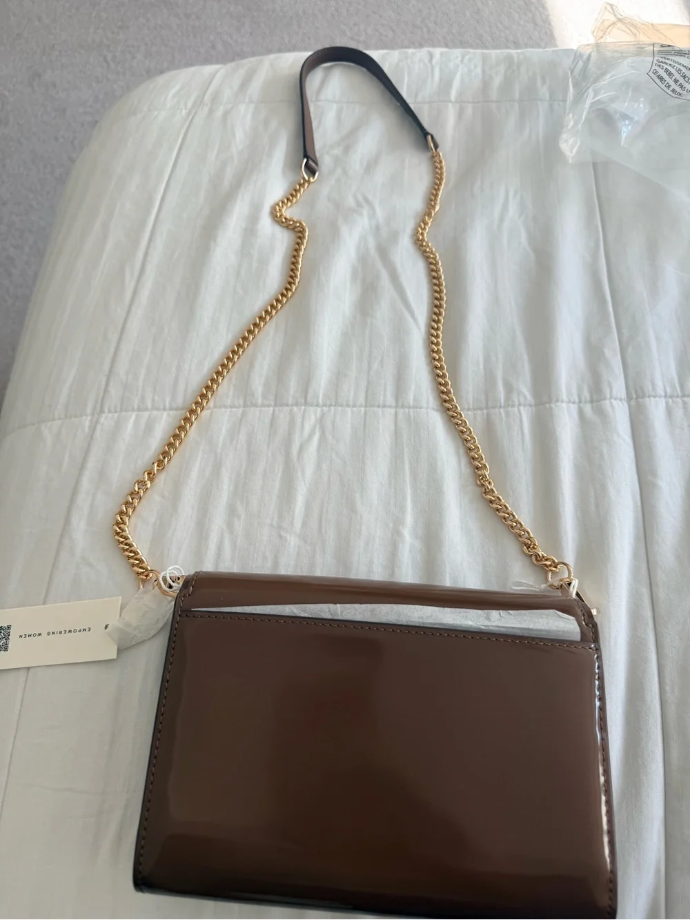Tory Burch Emerson Smooth Chain Wallet in Rich Walnut